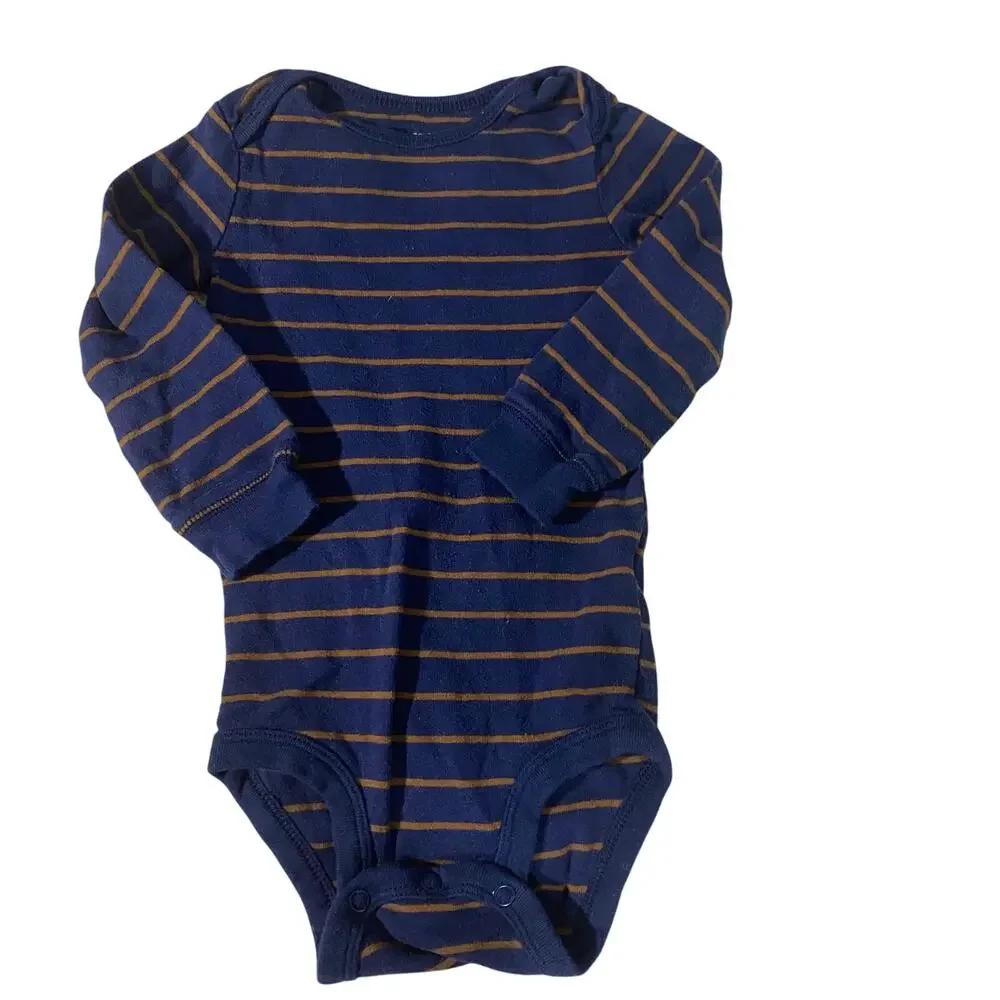 Carter's Blue Brown Striped Long Sleeve Casual One Piece Baby Boy Sz 12M